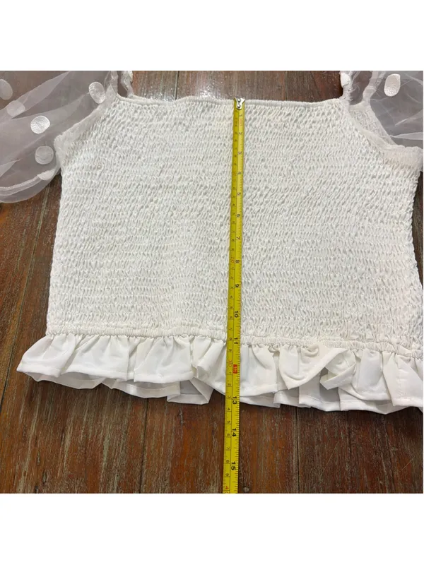 idem ditto White Smocked Puff Sleeve Crop Top NWOT Size Medium Sheer Polka Dot - Image 9
