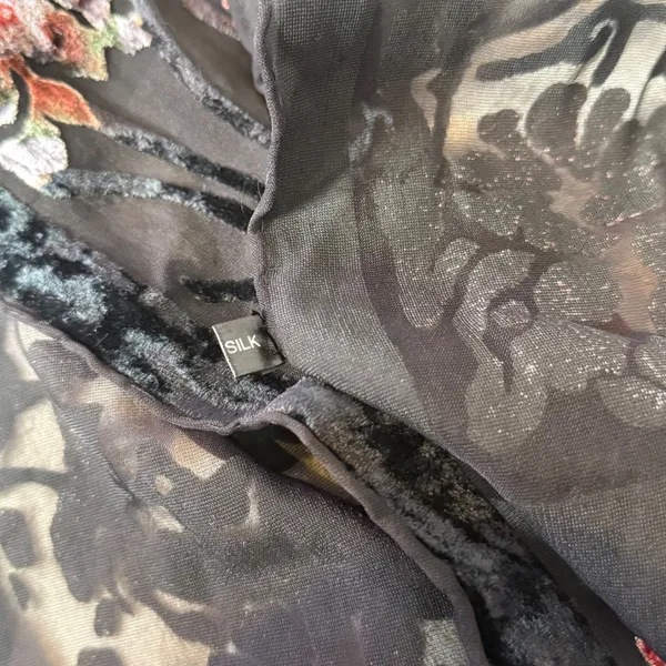 100% Silk Burnout Velvet Scarf Womens Black Red Floral Devore Wrap Whimsigoth - Image 3