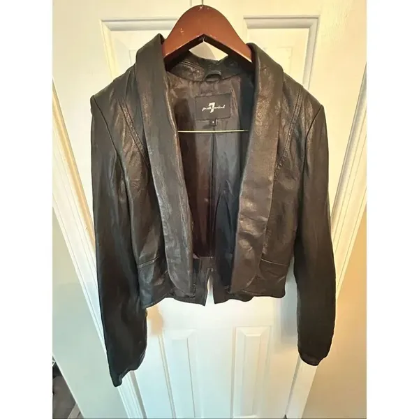 7 For all Mankind Women Rumble Leather Jacket Size S black moto style short - Image 10