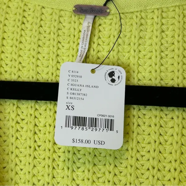 Free People Knit Sweater Neon Yellow Cardigan Swim Too Deep Cardi Oversized XS - Image 7