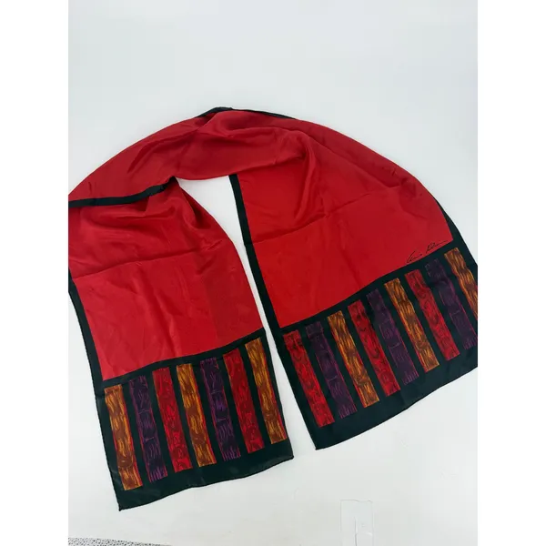 Anne Klein‎ Scarf Women OS Red Silk Striped Border Vintage - Image 3