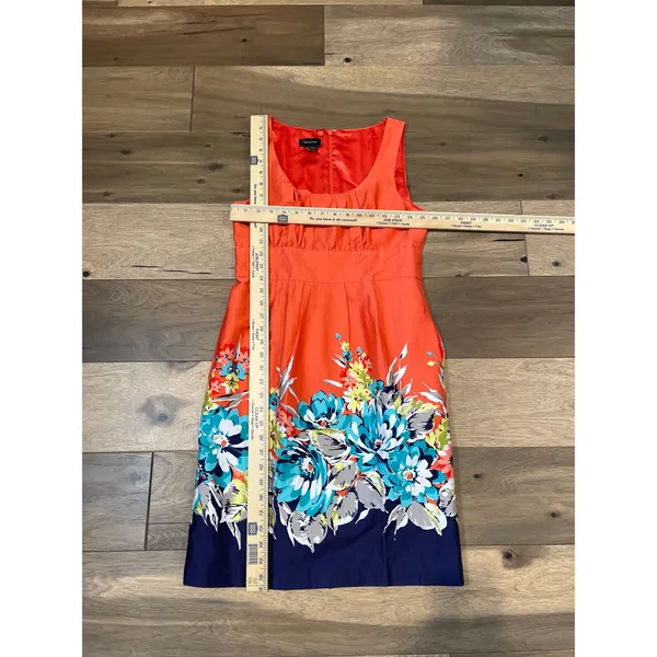 Spense Dress Size 6 Orange Cotton Blend Sleeveless Square Neck Midi Floral Hem - Image 4