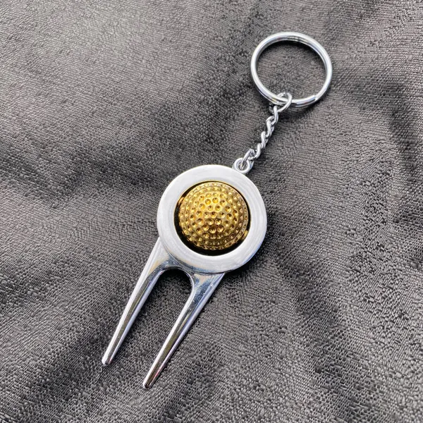🩶 New Rotating Gold Golf Ball Golf Turf Fork / Divot Tool Keychain 💛 - Image 3