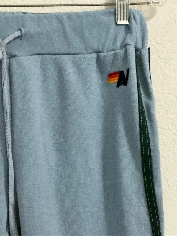 light blue Aviator Nation sweatpants featuring side striping Small soft warm - Image 2