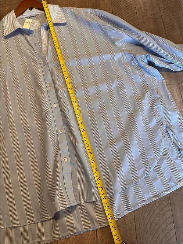 NWT Aerie Oversized Button Down Shirt Cotton Blue Striped Women’s Large - Image 10
