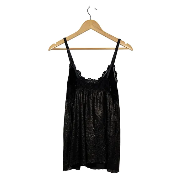 Cabernet Babydoll Tank Top Size XL Black Gold Floral Lace Metallic Lingerie Sexy - Image 2