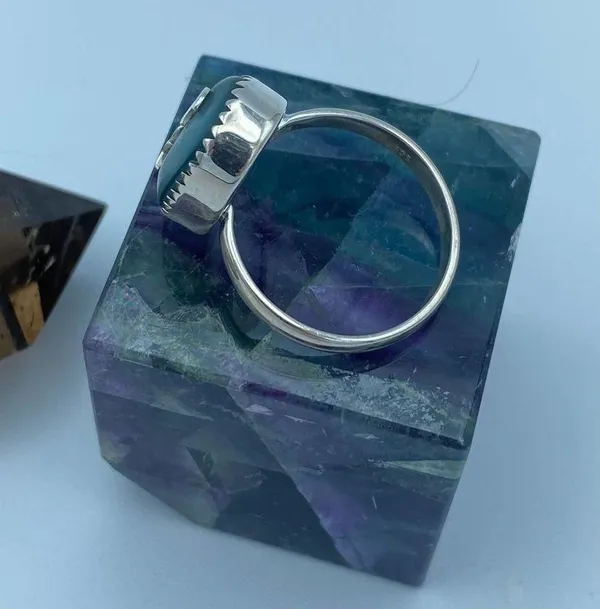 Moon & Star Sea Tumbled Sea Foam Sea Glass Sterling Silver Ring Size 10 - Image 5