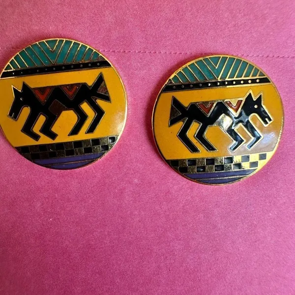 Vintage Laurel Burch "Coptic Horse" Enamel Earrings - Image 2