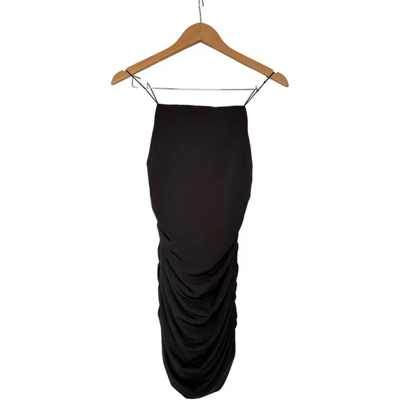 Aqua Dress Ruched Mini Spaghetti‎ Strap Bodycon in Black Size Large NEW - Image 2