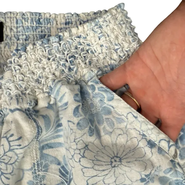 Beau Dawson Blue White Floral Linen Blend Wide Leg Tie Front Pants size L 10 12 - Image 11