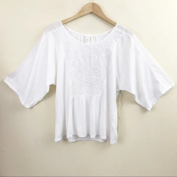 Nordstrom White Cotton Flowy Lightweight Embroidered Boho Peasant Top S new - Image 3