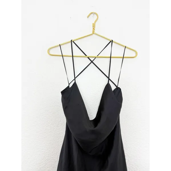 Zara Black Satin Cowl Neck Mini Dress Size Small Strappy Back 7901/338 Cocktail - Image 5