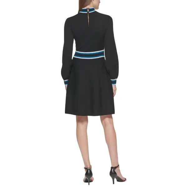 Vince Camuto Womens Knit Sweater Mock-Neck Fit & Flare Dress VC1M2437 Black S - Image 8