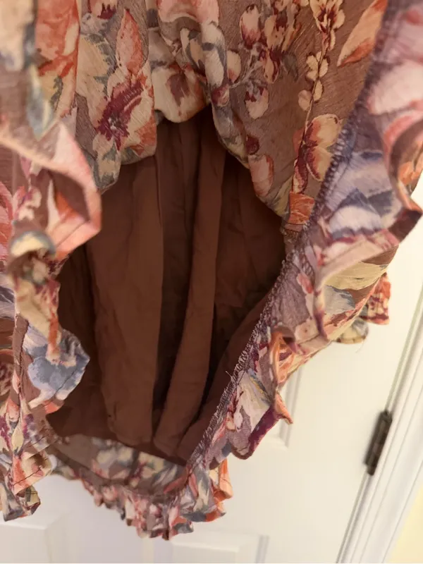 Dress Forum Small Floral Ruffle Midi Dress Brown Boho Long Sleeve - Image 6