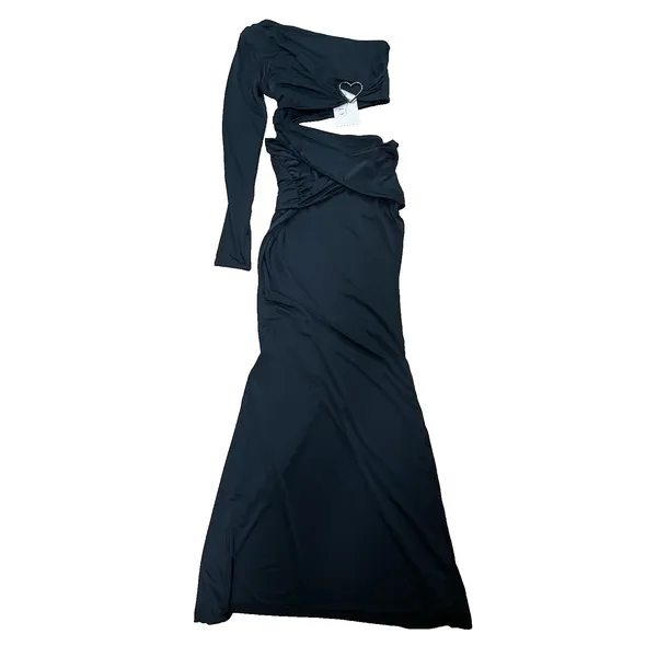 NEW! Oh Polly Black one shoulder maxi cutout dress heart detail US 6 - Image 2