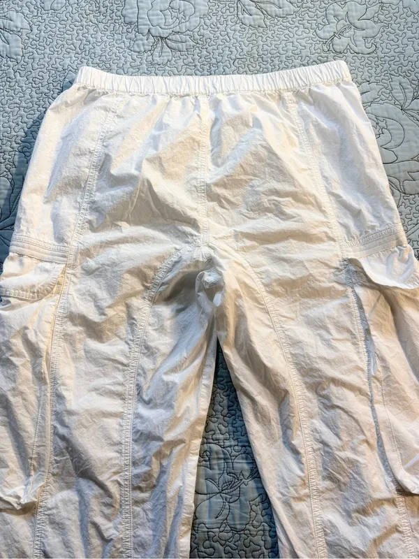 💥AllSaints Barbara White Cargo Parachute Pants Utility Drawstring Hem Sz 8🧡 - Image 7