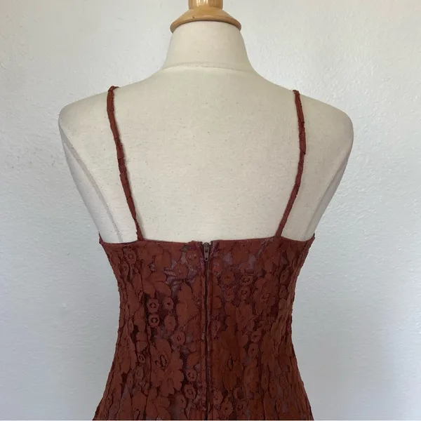 Vintage 70s 80s Brown Lace Sleeveless Sheath Cocktail Dress - Image 6