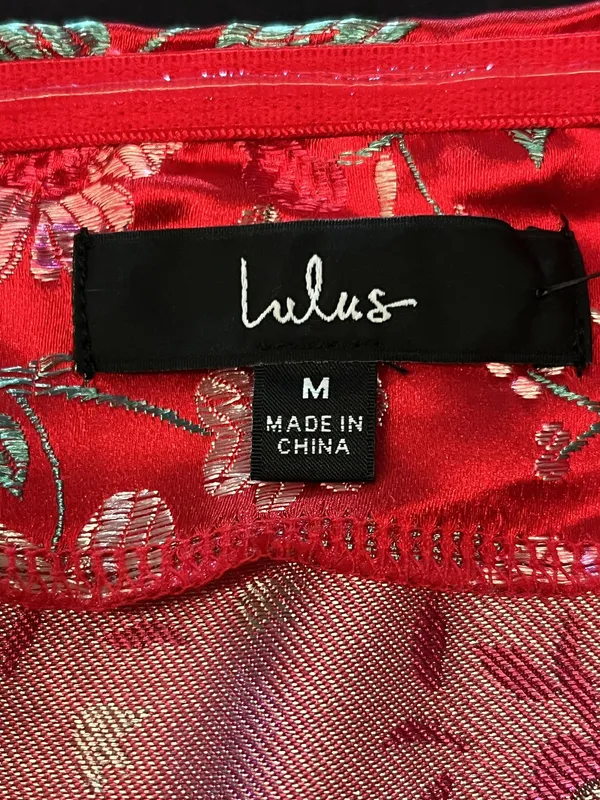 Lulus Dress Womens Medium Red Floral Jacquard Strapless Sheath Maxi Side Slit - Image 13