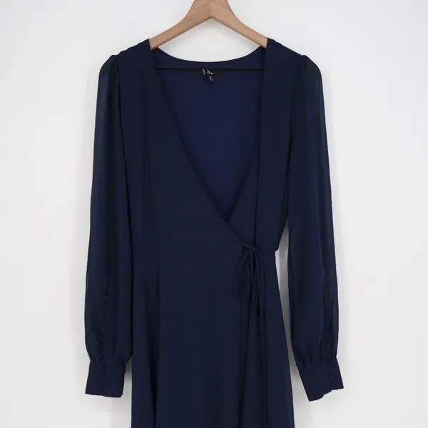 Lulus My Whole Heart‎ Wrap Dress Womens Medium Midnight Blue Long Sheer Sleeves - Image 3