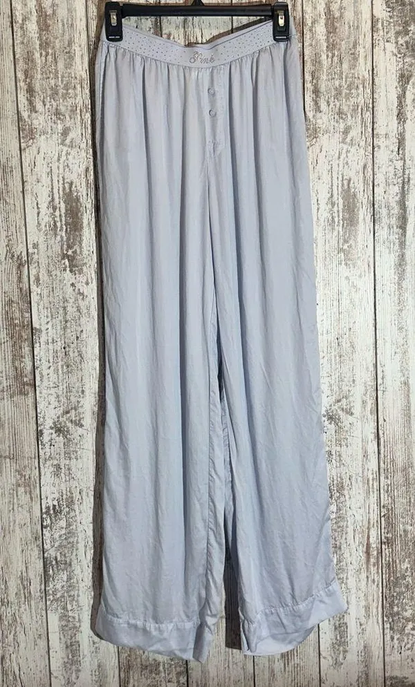 PINK Victoria’s Secret Silky Sleep Shine Long Pajama Set Hydrangea Blue Small - Image 10
