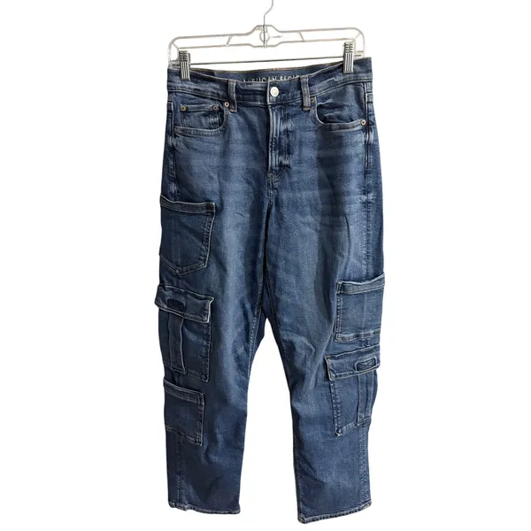 American Eagle Super High Waisted Baggy Straight Cargo Jean Women’s 4 Regular - Image 2