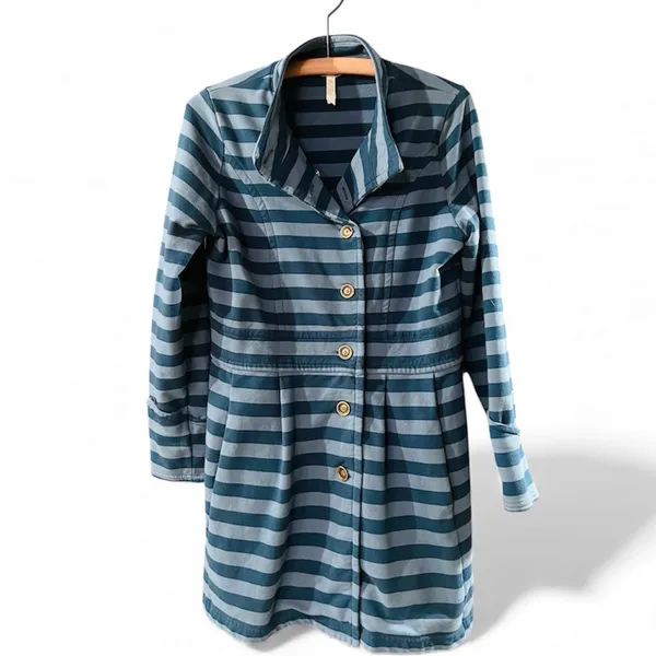 Matilda Jane Blue Striped Jacket Fall Breeze Gold-Tone Button Down Women's Sz M - Image 2