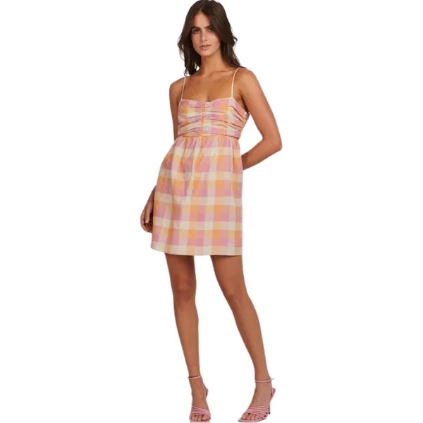NWT ANTHROPOLOGIE CHARLIE HOLIDAY Plaid pink Yellow Mini Dress Size Medium - Image 95
