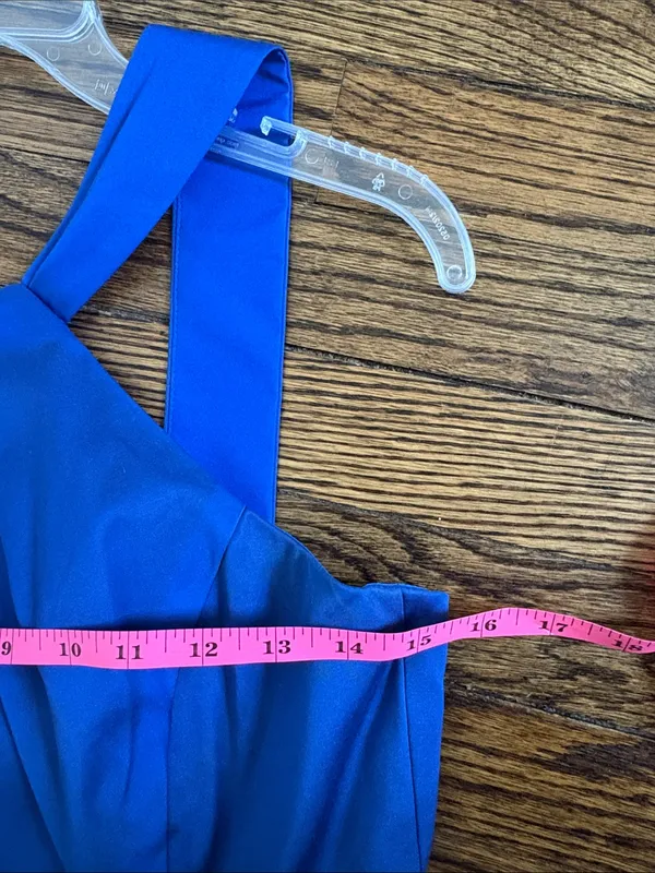 David's Bridal Royal Blue Satin Halter Criss Cross Dress Size 8 Bridesmaid - Image 6