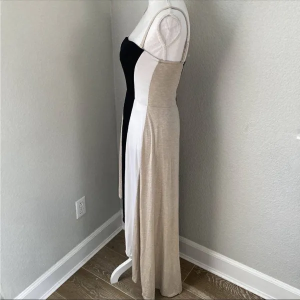 Calvin Klein NWT Womens Beige Colorblock Asymmetrical Hem Midi Dress Small - Image 2