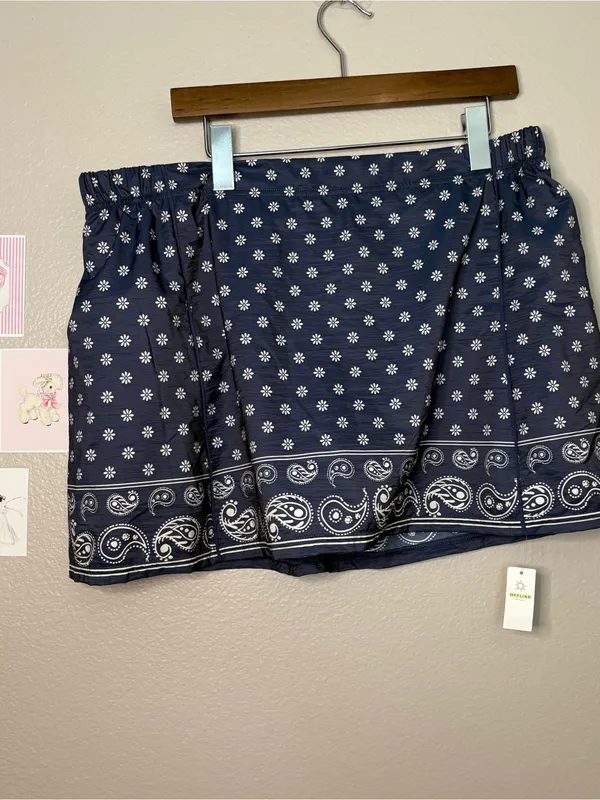 Aerie New XL paisley print xl skort skirt summer blue casual - Image 5