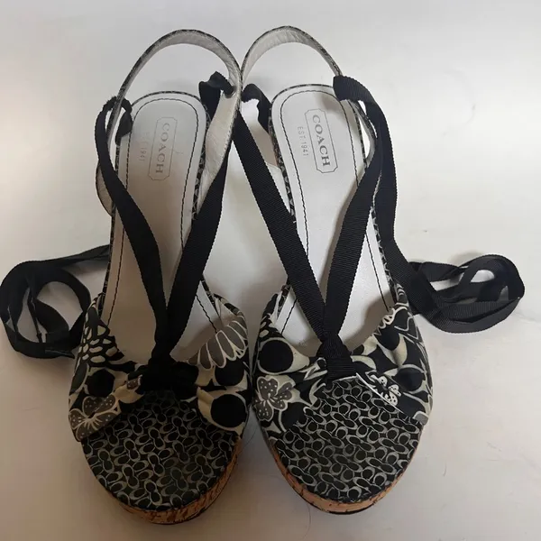 Coach "Rachel" Ribbon Lace up Ankle Cork Wedges Sz 7 Style A3175 - Image 4