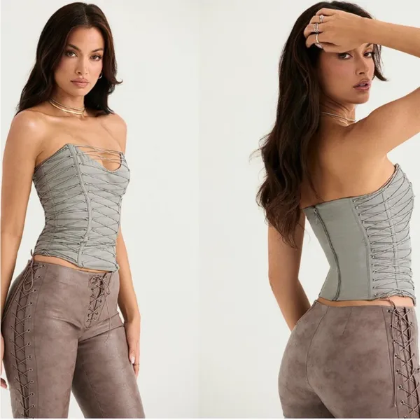 HOUSE OF‎ CB 'Mirabelle' Smoke Lace Up Corset NWT XS - Image 5