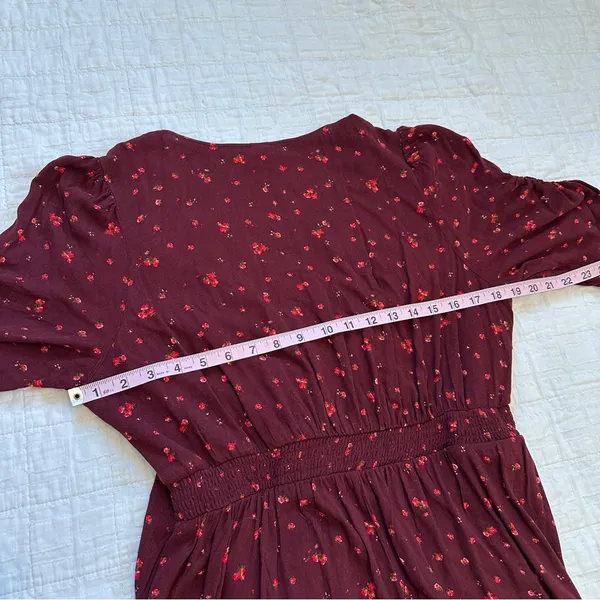 Old Navy Burgundy Puff-Sleeve V-Neck Midi Dress NWT NEW Large Burgundy Floral - Image 6