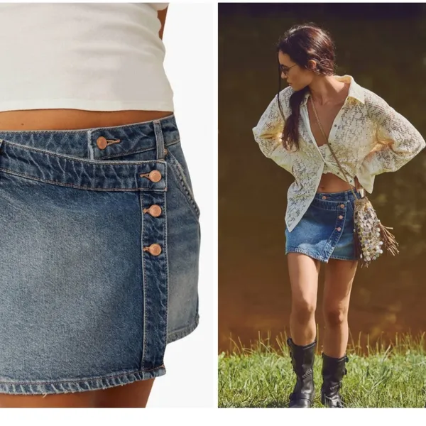 FREE PEOPLE Wynne Denim Mini Skirt in Cornflower Blue Size 28 New NWOT Wrap - Image 2
