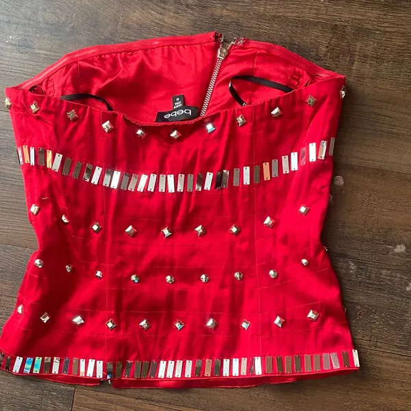 Y2K bebe Red Strapless Top with Metallic Accents - Image 2