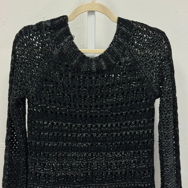 Narciso Rodriguez‎ for Design Nation Black Gunmetal Metallic Open Knit Sweater S - Image 3