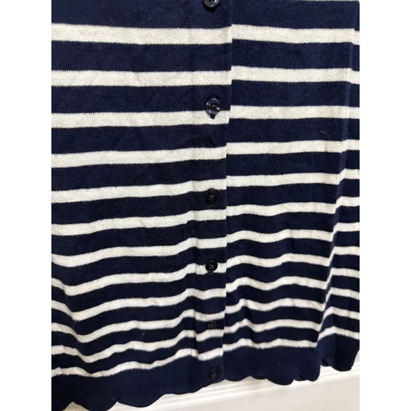 Crown & Ivy XS Navy Cream Stripe Cotton Scallop Hem Button Cardigan NWT - Image 6