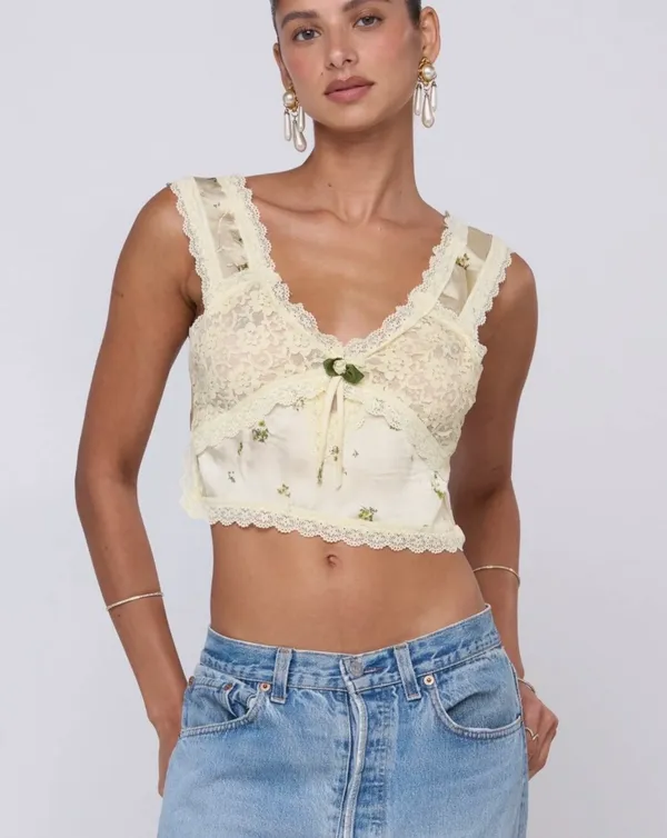 RESA Butter Yellow Floral Crop Top - Image 2