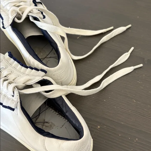 Tory‎ Burch Sport White Leather Ruffle Low Top Sneakers Lace Up Size 7 - Image 9