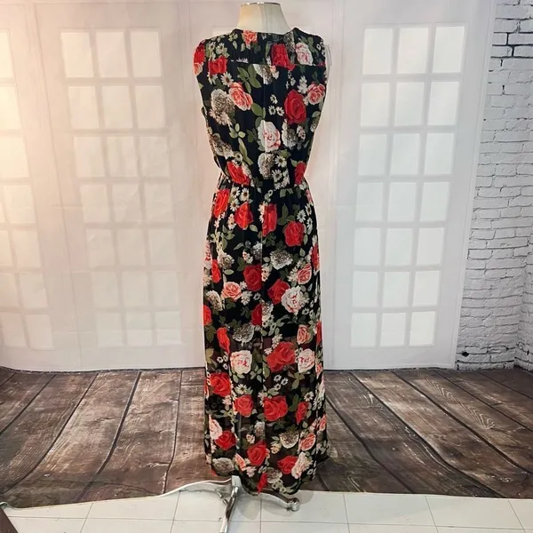 Disney beauty & the beast black red floral sleeveless maxi size medium - Image 5