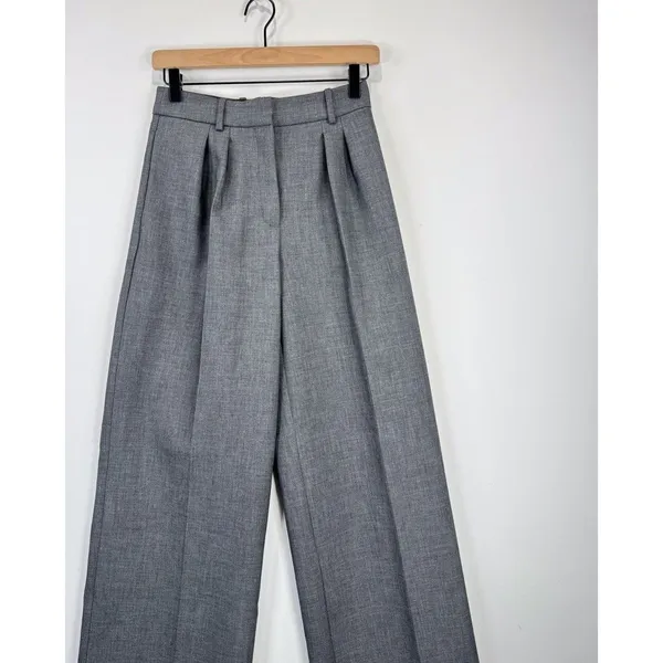 Aritzia Babaton Womens Dress Pants Gray Pleated Front Barrel Leg Trouser Size 0 - Image 9