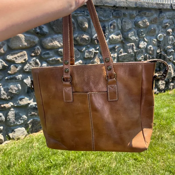 Patricia Nash Cognac Brown Map Design Leather Tote - Image 2