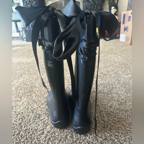 Kamik Lace Up Black Rain Boots Tall Boot Size 10 Ribbon Bow Back - Image 11