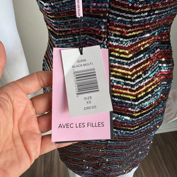 Avec Les Filles Chevron Rainbow Sequin Glam 70’s Party Dress NWT - Image 7