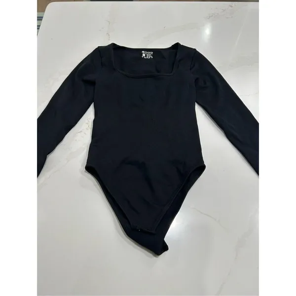 NEW Black Ribbed 1 Piece Square Neck Long Sleeve Bodysuits S - Image 3