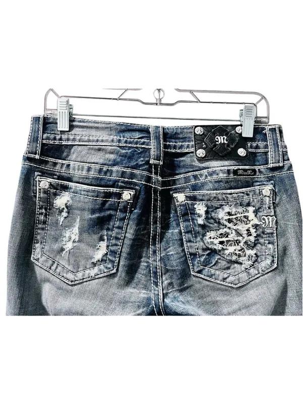 Miss Me Y2K Rhinestone Embroidered Bling Cuffed Capri Pants Size 28 Denim Jeans - Image 2