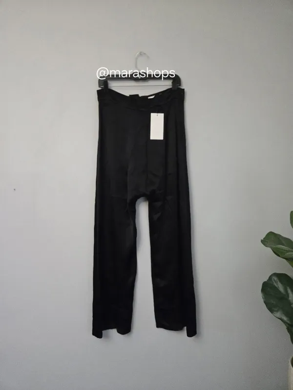Zara Asymmetric Satin Effect Black Pants - Image 4