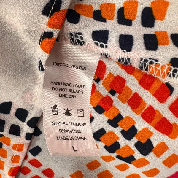 W5 Multicolor Printed Lightweight Blouse Women's Large Sleeveless Orange Red - Image 5