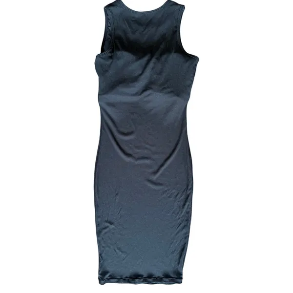 Popilush Black Ribbed Stretch Sleeveless Midi Built in Bra Dress - Image 4