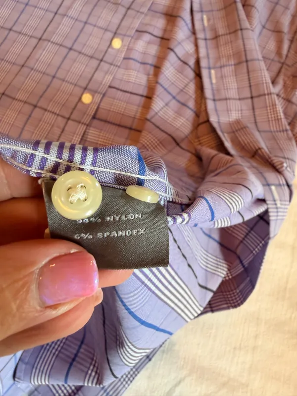 Peter Millar Summer Comfort Blue Glen Plaid Stretch Button Front Dress Shirt Men’s Large - Image 3